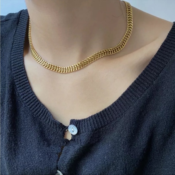 Re-stocked❗️new 18k Gold Plated Chunky Woven Chain Choker Necklace - Picture 7 of 9